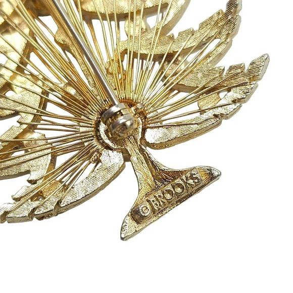 Brooks Textured Multicolor Rhinestone Christmas Tree Brooch Pin Gold Tone VTG - Picture 4 of 5